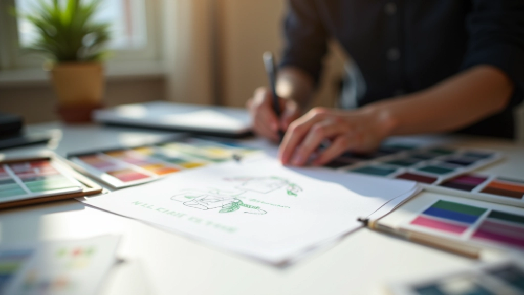 Espace de travail créatif avec matériel de design et couleurs, atmosphère professionnelle