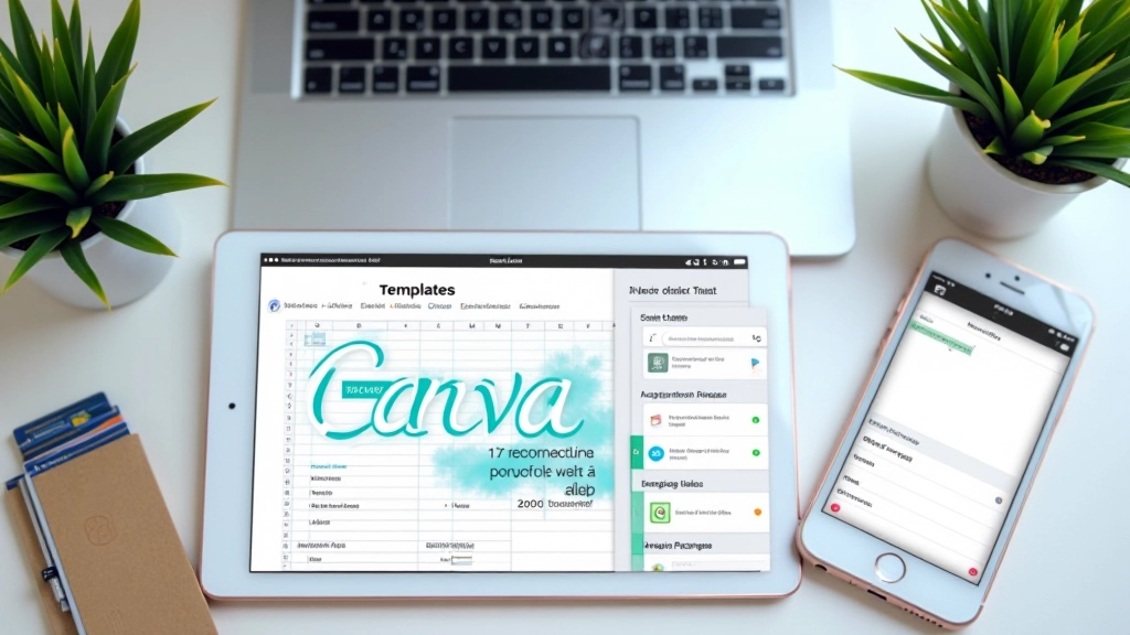 Plusieurs écrans affichant des templates variés : Canva, Excel, Powerpoint sur bureau
