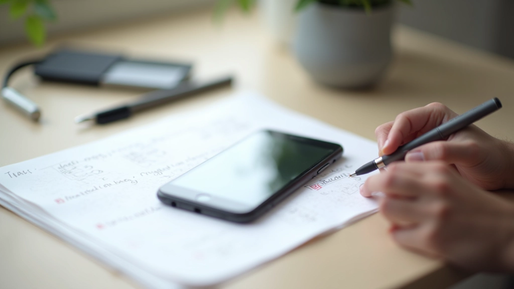 Téléphone sur un bureau avec calendrier et liste de tâches, environnement de travail minimaliste