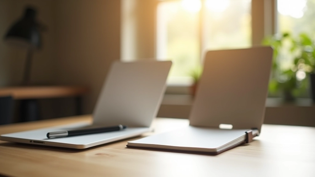 Espace de travail moderne avec ordinateur portable et documents, atmosphère productive